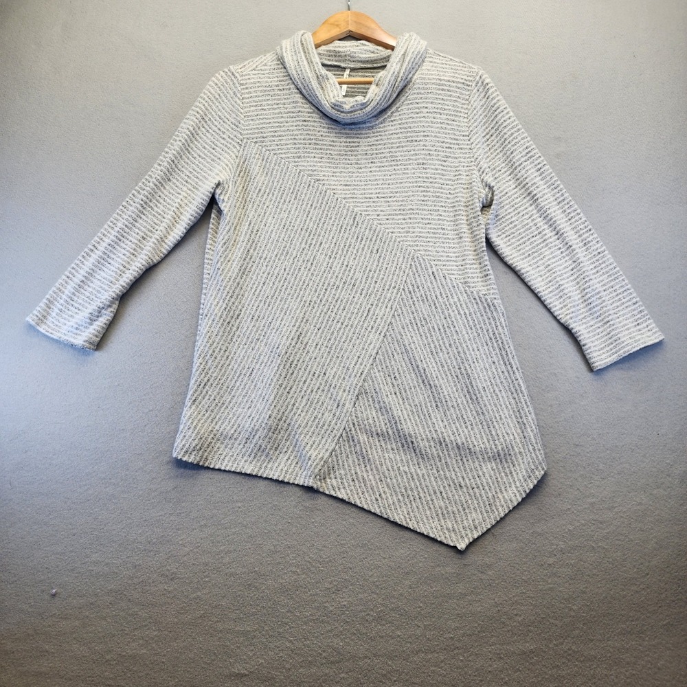 3rd + Malt Grey Striped Cowl Neck Asymmetrical Hem Tunic Sweater Womens‎ Large